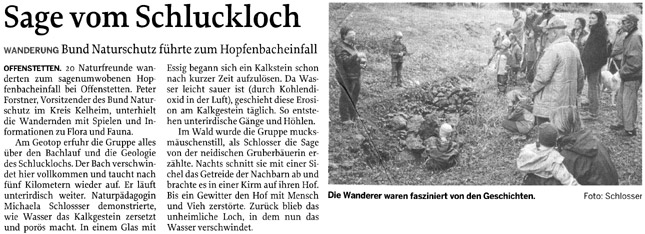 Sage vom Schluckloch: Bund Naturschutz führte zum Hopfenbacheinfall
